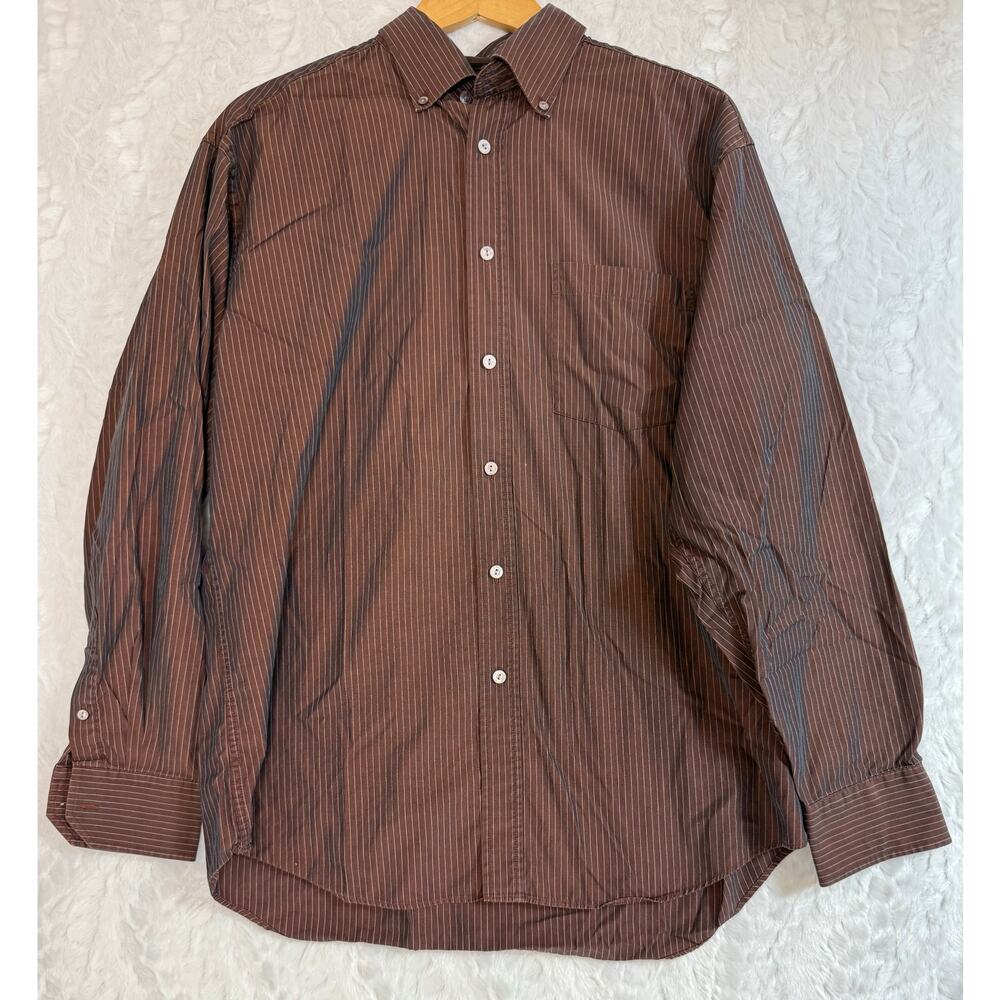 Bugatchi Brown Stripe Blue Iridescent Chameleon Color-Shift Button Down Shirt L